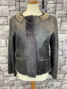 Original Prada Damen Lederjacke Innen Fell Gr.36 Blau ,mit Perlen bestickt 1C52 - Bild 1 von 16