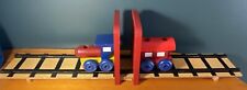 Child's Wooden Train Bookends Expandable Foldable Painted Engine Caboose, 26"