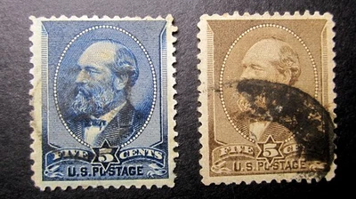 Sello usado de Estados Unidos Scott #216 5c índigo 1888 PLUS #205 marrón 1882 guerra civil P213 Foto 1 de 4