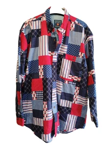 Camisa Chaps Ralph Lauren Mediana Bandera Americana Abotonada Vintage Patchwork  - Imagen 1 de 10