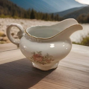 Vintage Crest Holz Georgian Rose China Milchkännchen mit Goldrand Made in Japan - Bild 1 von 4