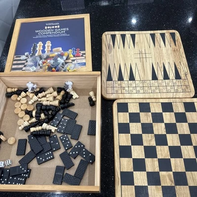 WH Smith Wooden Games Compendium Chess, ludo etc - Image 1 of 4