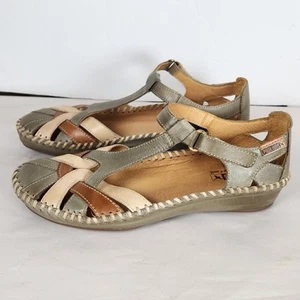 Sandali donna Pikolinos Vallarta verde marrone crema pelle cinturino a T taglia EU 37 - Foto 1 di 14