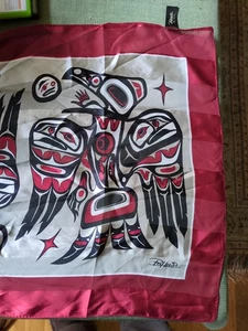 Bill Helin 100% Seide Schal Rabe stiehlt die Sonne rot, schwarz & weiß - Bild 1 von 9