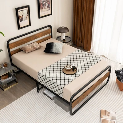 Metal Bed Frame Arc Platform Headboard Footboard Mattress Foundation Full Black - Image 1 of 4