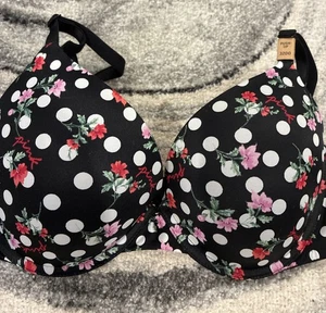 Neu PINK Victoria's Secret BH 32DD Logo Punkte Blumen Pushup überall tragen Neu mit Etikett - Bild 1 von 5