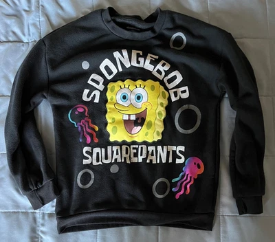 Bob Esponja Pantalones Cuadrados Negro Pullover Cuello Redondo Sudadera Juvenil Talla 10/12 Foto 1 de 3