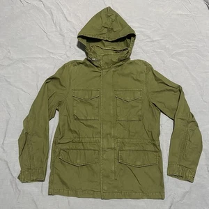 Old Navy Coat Mens Medium Olive Green Field Jacket Stowaway Hood Military Cargo - Picture 1 of 16