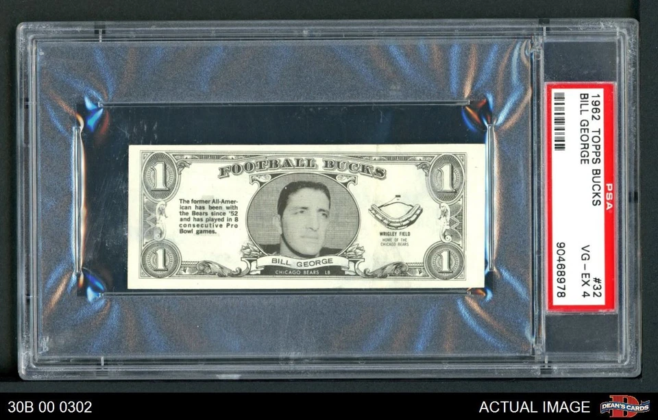 1962 Topps Football Bucks #32 Bill George Bears HOF Wake Forest PSA 4 - VG/EX - Image 1 of 1