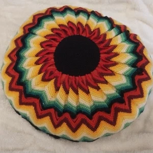 Large Vintage Crochet Round Throw Pillow Granny Afghan Style MCM Handmade 16" - Picture 1 of 6