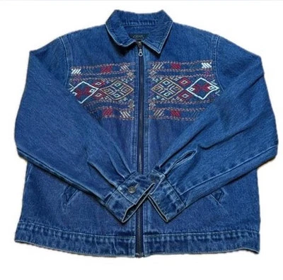 Vintage 90s SHAVER LAKE Embroidered Denim Jacket Women's Medium Aztec Western - Image 1 of 4