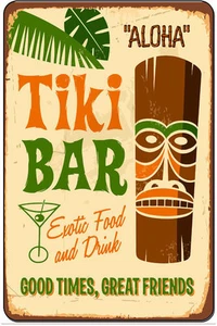 *ALOHA TIKI BAR* MADE IN USA METAL SIGN 8X12 LUAU HOT TUB MAN CAVE HULA POOL - Picture 1 of 1