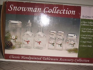 Juego de coctelera vajilla de 5 piezas pintado a mano muñeco de nieve Gemco Ware decoración navideña - Imagen 1 de 6