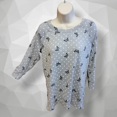 Camisa Karen Scott Sport Gris Negro Mariposas Manga 3/4 XS Caprichosa Gótica T56 Foto 1 de 4