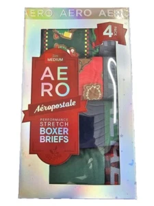 Paquete de 4 calzoncillos boxer elásticos de rendimiento Aeropostale para hombre ropa interior navideña - Imagen 1 de 3