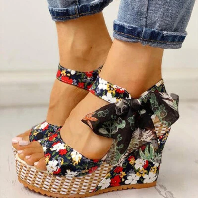 Women's Sandals Polka Dot Bow Platform Wedge Casual High Heels Summer Shoes US - Image 1 of 4