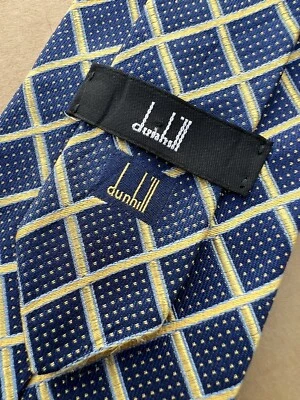 Auténtica corbata DUNHILL a cuadros diseño en punta azul 100 % seda-Inglaterra Foto 1 de 4