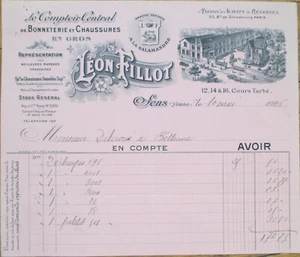 Zapato Ropa 1926 Membrete Francés, Leon Fillot Sens Yonne Francia Papel Rosa - Imagen 1 de 1