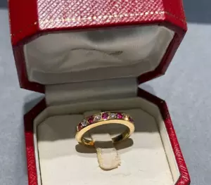 Vintage Cartier Diamond Ruby 18k Yellow Gold Band Ring with Case US5.25 EU50 - Picture 1 of 9