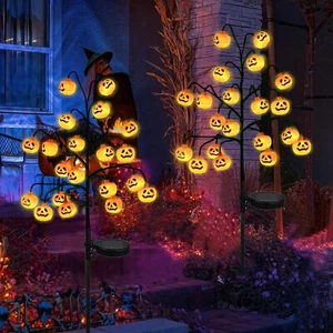 Outdoor Halloween Decorations 2 Pack 40LED Solar Halloween Pumpkin Stake Ligh... - Picture 1 of 7