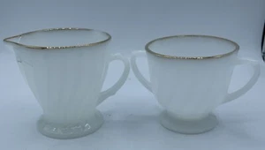 Vaso de leche Anchor Hocking Fire King remolino oro blanco crema y azúcar vintage - Imagen 1 de 7