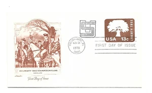 U588 13c Liberty Tree embossed envelope, revalued to 15c Artmaster, FDC - Picture 1 of 1