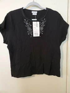 Pierre Cardin Damen Bluse Top schwarz mit Metallfaden Blumendetail Gr. XL  - Bild 1 von 8