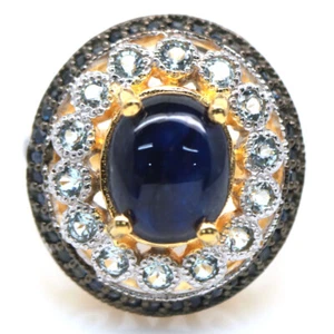 925 Plata de Ley 9 x 11 Mm. Zafiro Azul&Blanco Circonita Anillo Tamaño 8.75 - Imagen 1 de 4