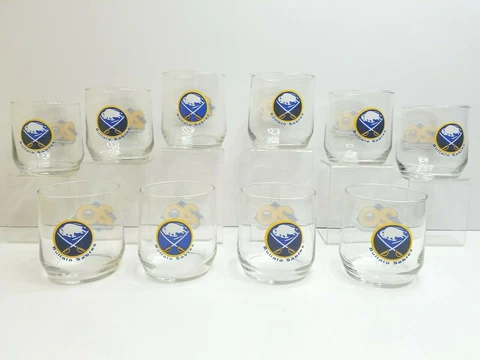 10 Buffalo Sabres 20th Anniversary Vintage 1990 NHL Hockey Barware Glasses Set Cover