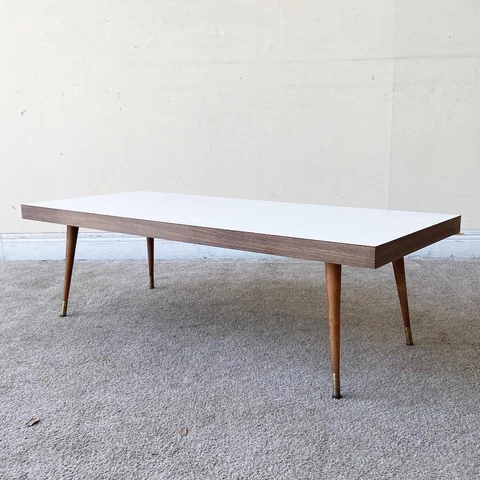 Mid Century Modern White Laminate Top Rectangular Coffee Table Cover