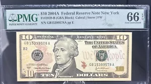 $10 2004A Federal Reserve Note New York Fr#2039-B (GBA Block) Cabral/Snow 66EPQ - Picture 1 of 7