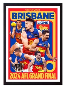 Framed 2024 Brisbane Lions AFL Premiers Football Poster - 45cm x 32cm x 3cm - Picture 1 of 4