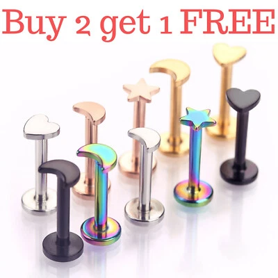 Labret Monroe Tragus Bar Helix Cartilage Lip Ear Stud Ring Gem Piercing Hoop - Image 1 of 4