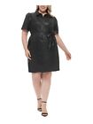 DKNY Womens Black Short Sleeve Above The Knee Cocktail Shirt Dress Plus 18W