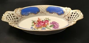 Schumann Dresden Floral & Gold Lattice Reticulated Celery Dish / Vegetable Dish - Picture 1 of 9