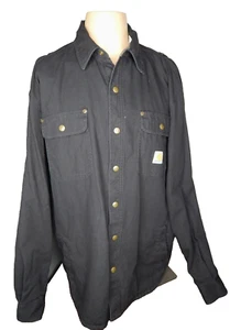 CARHARTT 100590 001 Canvas Flannel Lined Snap front shacket black jacket Men's L - Picture 1 of 15