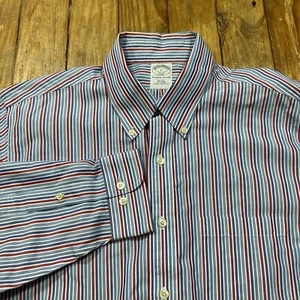Brooks Brothers 346 Herrenhemd Large blau rot weiß Streifen schmale Passform Baumwolle – gebraucht, in einwandfreiem Zustand - Bild 1 von 13