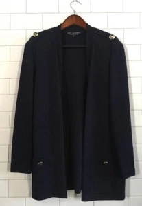 St John Basics Open Front Cardigan Sweater Navy Knit Gold Buttons Woman's Small - Picture 1 of 8