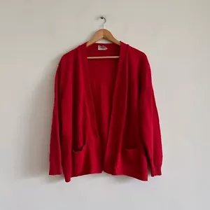 Vintage 80s 90s Red Knit Cardigan Oversized Slouchy Bright Red - Picture 1 of 11
