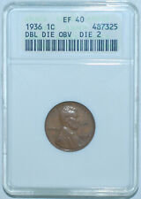 1936 ANACS XF40 DDO FS-102 Type 2 Double Doubled Die Obverse Lincoln Cent