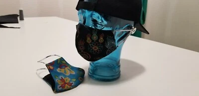 washable Old Fashion cloth Mask - Black and turquoise - Image 1 of 3
