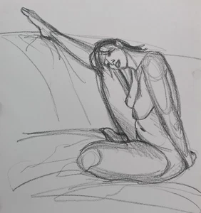 Beautiful Nude woman, Life drawing, Charcoal, ORIGINAL Art 28x34cm Signed - Picture 1 of 1