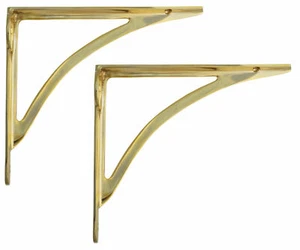 Pair Small Brass Victorian Ironbridge Shelf Brackets Simple Wall Support 8" 21cm - Picture 1 of 5