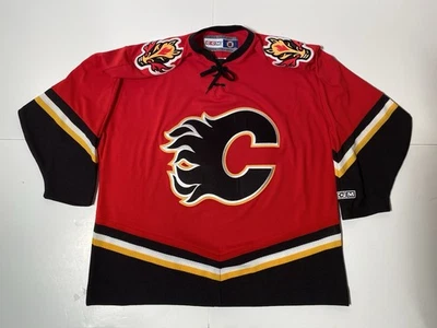 CCM Calgary Flames NHL Jersey XL Red Lace Up Retro Blank Back - Image 1 of 4