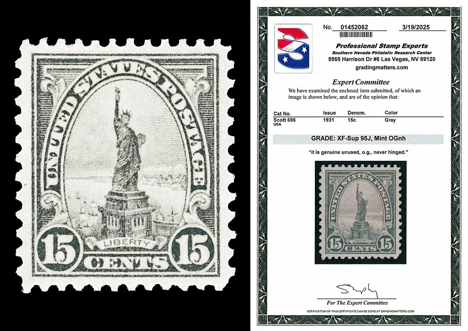 Scott 696 1931 15c Liberty Rotary Press Mint Graded XF-Sup 95J NH with PSE CERT - Image 1 of 1