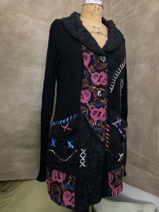 Vintage Y2K Whimsy LONG BLACK CARDIGAN Pullover SIONI Artsy S Boho Bohemian Soul - Bild 1 von 8