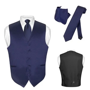 Para hombres Vestido Chaleco Corbata Cuello Pañuelo AZUL MARINO Color Cuello Corbata Conjunto para Traje Esmoquin XXL - Imagen 1 de 4