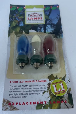 1 pack 3 NOS NEW Noma xmas christmas OUTDOOR light bulbs 6 V 2.3W E10 L1 code - Image 1 of 2