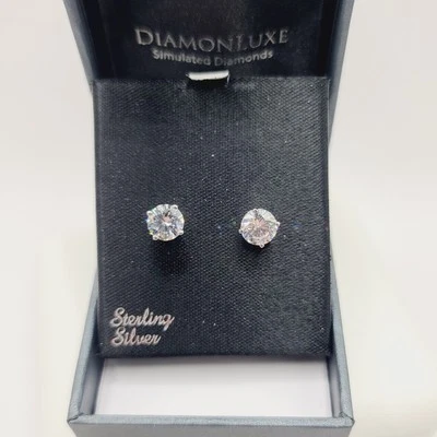 DIAMONLUXE Sterling Silver Cubic Zirconia Stud Earrings- MSRP: $100 - Image 1 of 4