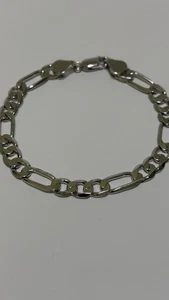 Figaro Link Bracelet 925 Sterling Silver – 8” – 7mm – 13.5g – Rhodium Finish - Picture 1 of 5